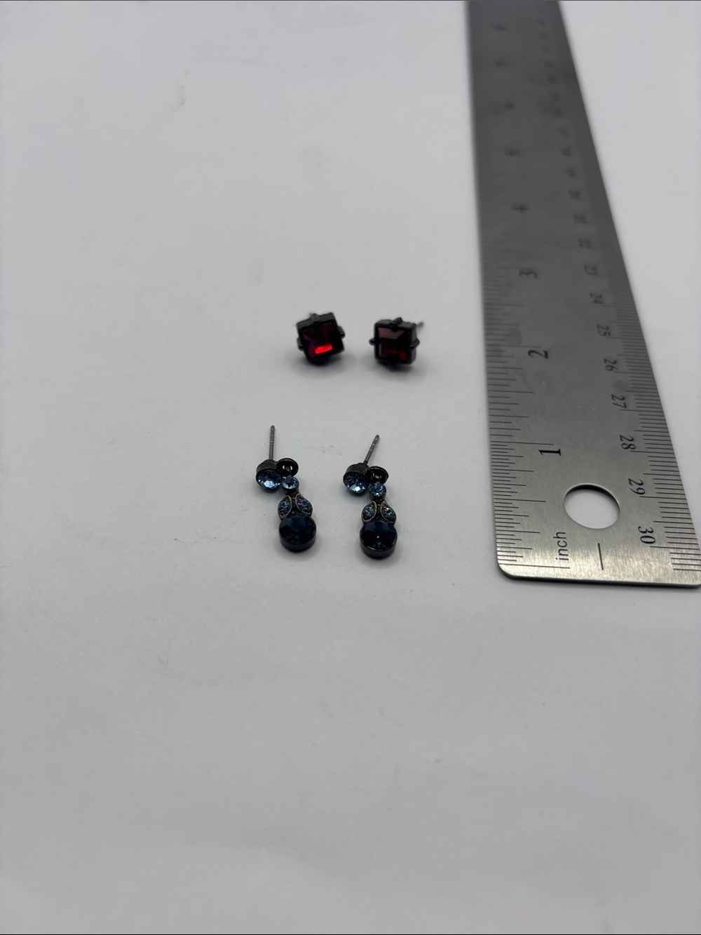 1928 Blue and Red Crystal Stud Earring Duo 2 pairs